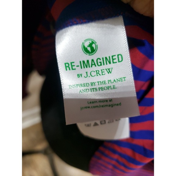 J. Crew Red & Blue Striped Long Sleeve Ruffle Trim Tuxedo Top Blouse XS - Picture 10 of 16